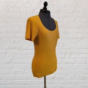WHBM Mustard Yellow Scoop Neck Short Sleeve Sweater